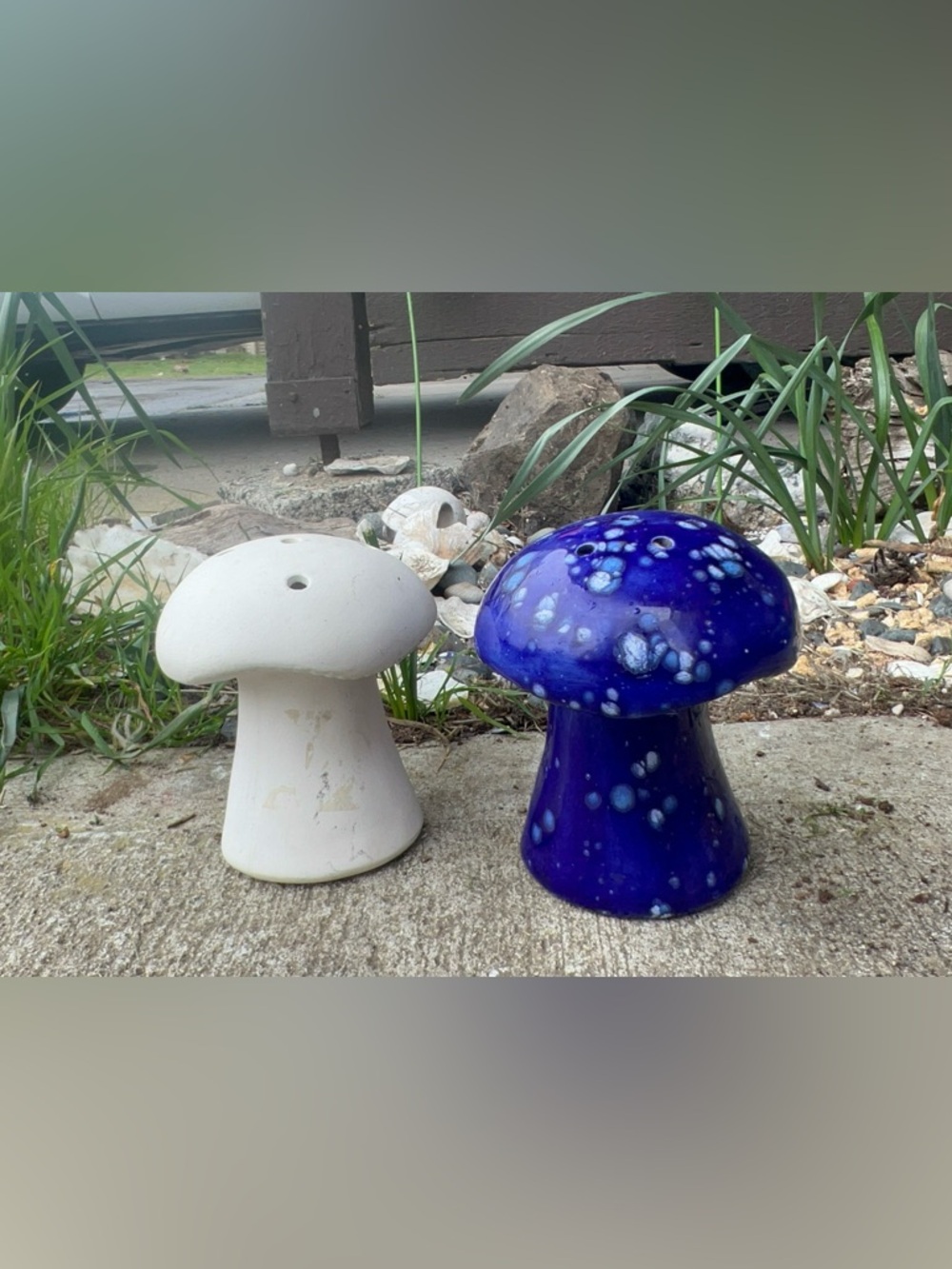 Vintage 70s Ceramic Mushroom Shakers | Retro Cosmic Purple & Matte White